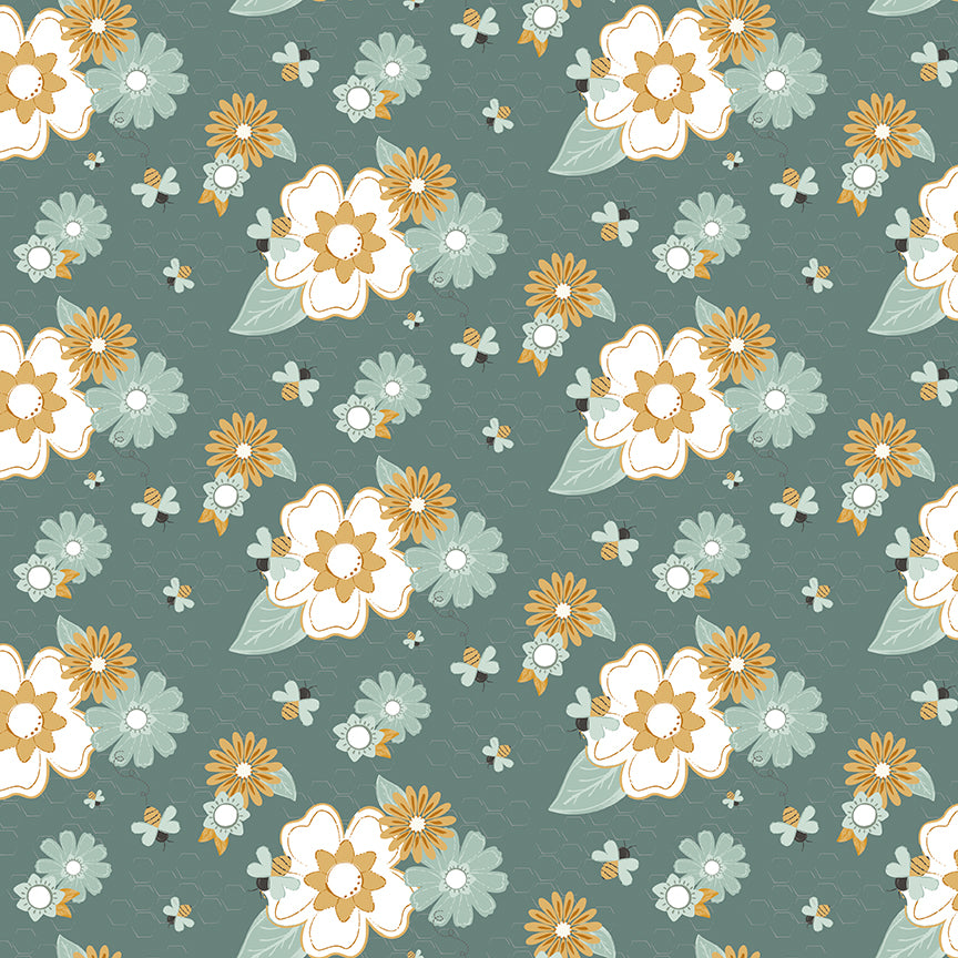 Bees-and-Blossoms C18430-TEAL Riley Blake Canada wholesale at International Textiles Ltd. 