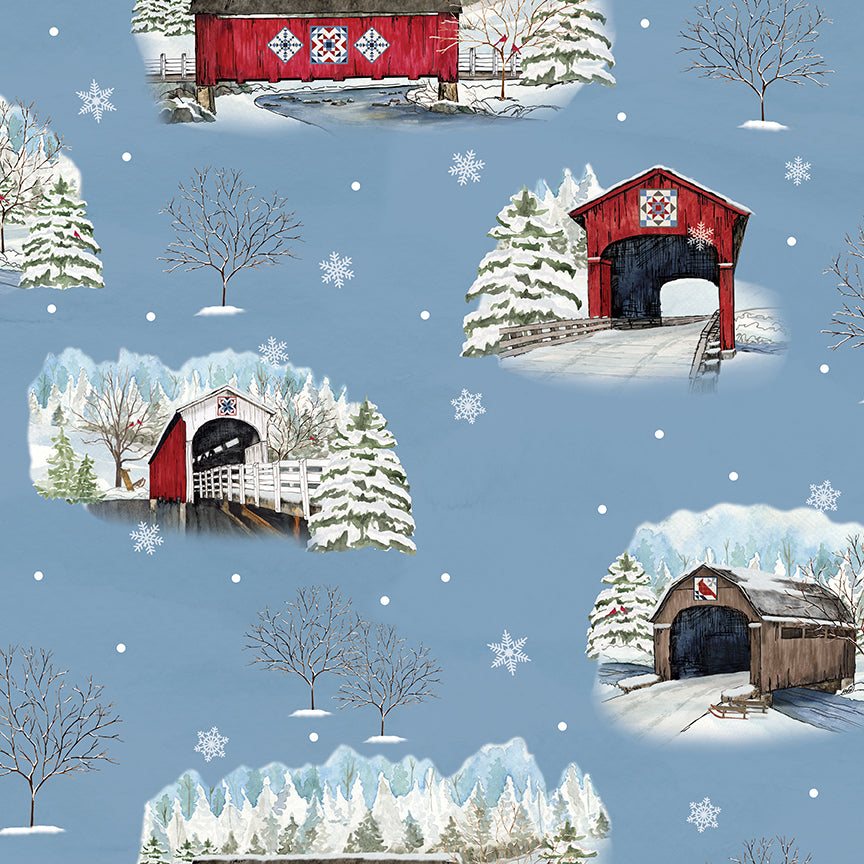 covered-bridges-in-winter-by-riley-blake- CD18000-BLUE is Available at International Textiles Ltd in Canada