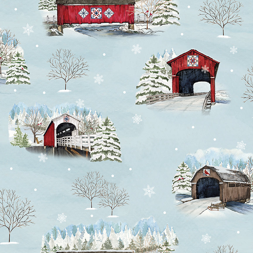 covered-bridges-in-winter-by-riley-blake- CD18000-ICEBERG is Available at International Textiles Ltd in Canada