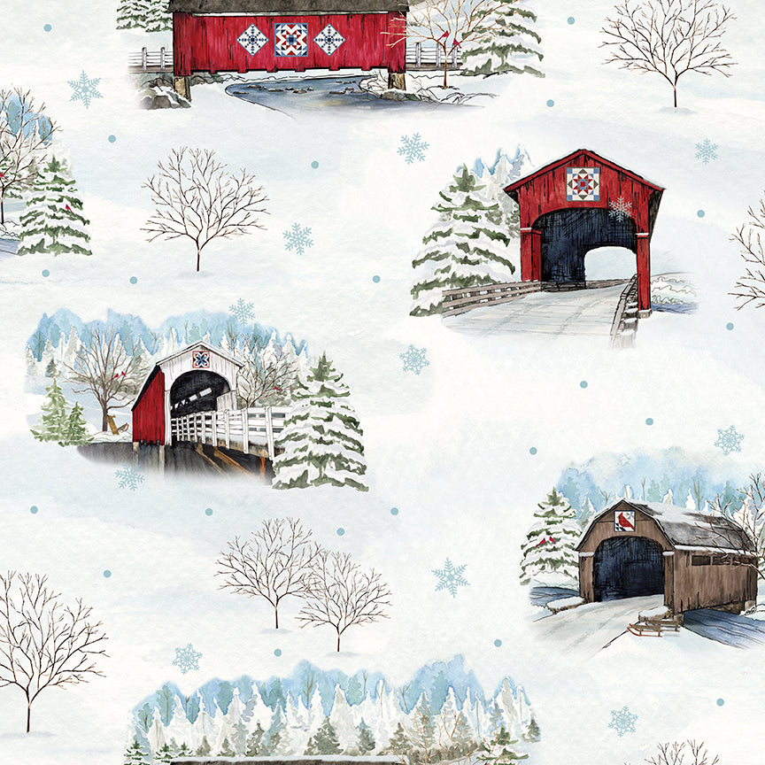 covered-bridges-in-winter-by-riley-blake- CD18000-SNOW is Available at International Textiles Ltd in Canada