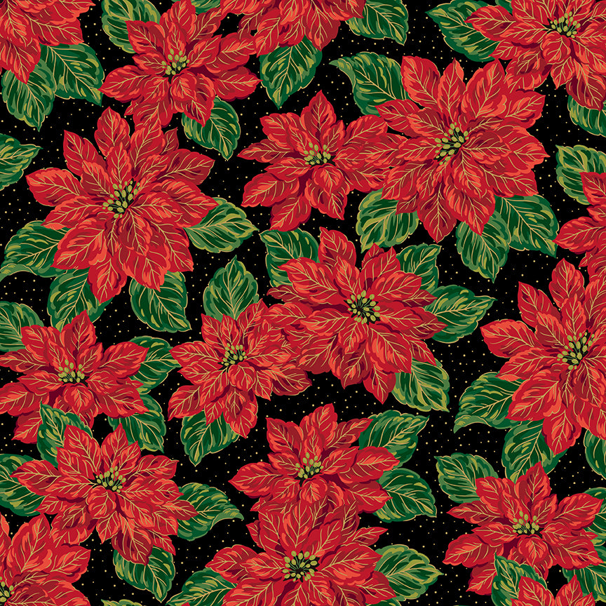 poinsettias-at-christmas-by-riley-blake- CF17630-BLACK is Available at International Textiles Ltd in Canada