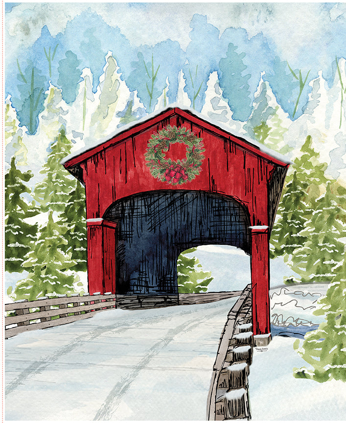 covered-bridges-in-winter-by-riley-blake- PD18004-PANEL is Available at International Textiles Ltd in Canada
