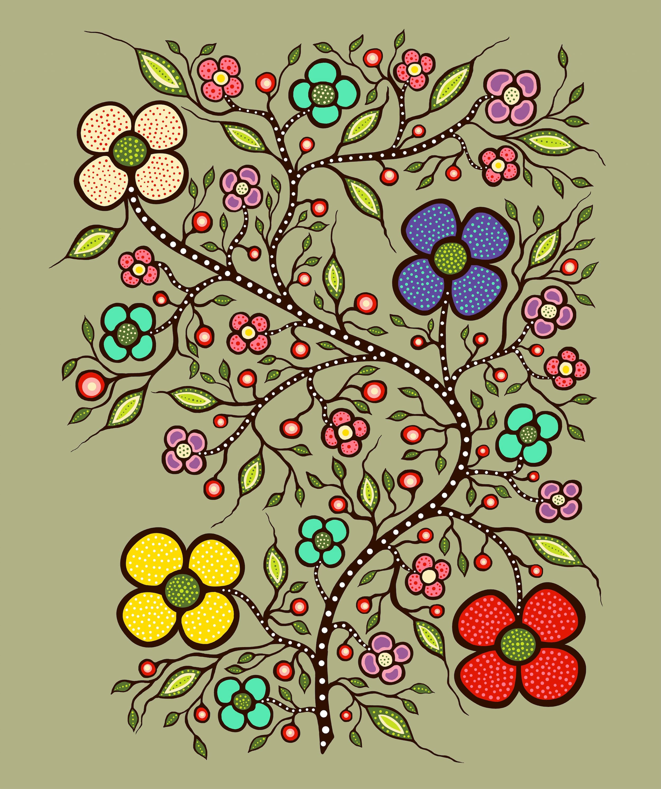 Abundance_by_Audrey_Armstrong AA-0001P-Khaki Indigenous fabrics by Itex Designs