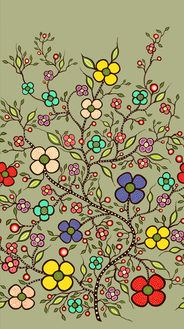Abundance_by_Audrey_Armstrong AA-0002-Khaki Indigenous fabrics by Itex Designs