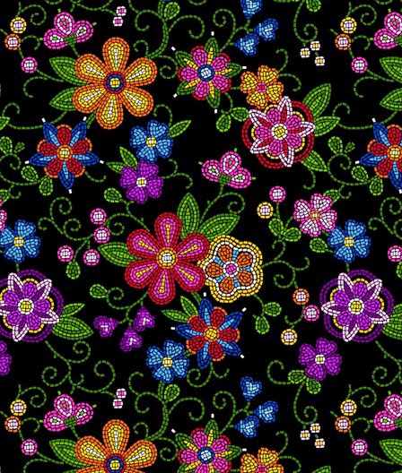 Beaded_Floral 000EY01-Black Indigenous fabrics by Itex Designs