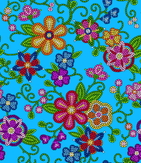 Beaded_Floral 000EY01-*Blue Indigenous fabrics by Itex Designs
