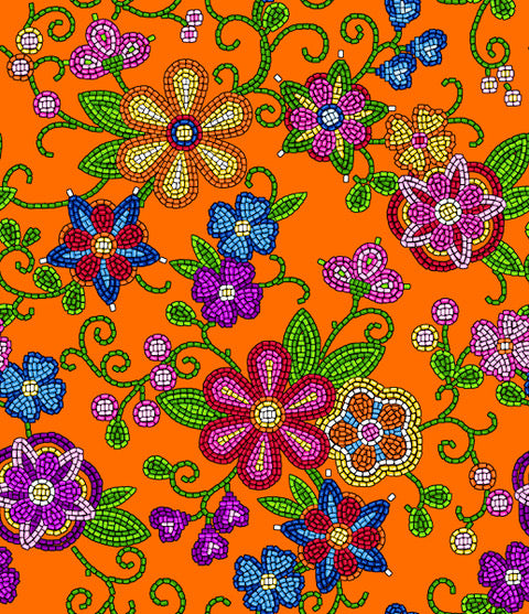 Beaded_Floral 000EY01-*Orange Indigenous fabrics by Itex Designs