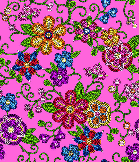 Beaded_Floral 000EY01-*Pink Indigenous fabrics by Itex Designs