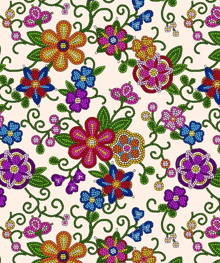 Beaded_Floral_Canvas 000EY01C-Cream Indigenous fabrics by Itex Designs