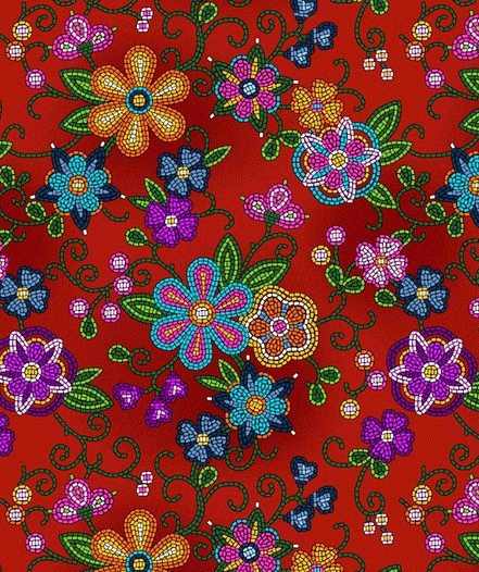 Beaded_Floral_Canvas 000EY01C-Red Indigenous fabrics by Itex Designs