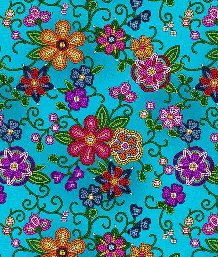 Beaded_Floral_Canvas 000EY01C-Turquoise Indigenous fabrics by Itex Designs