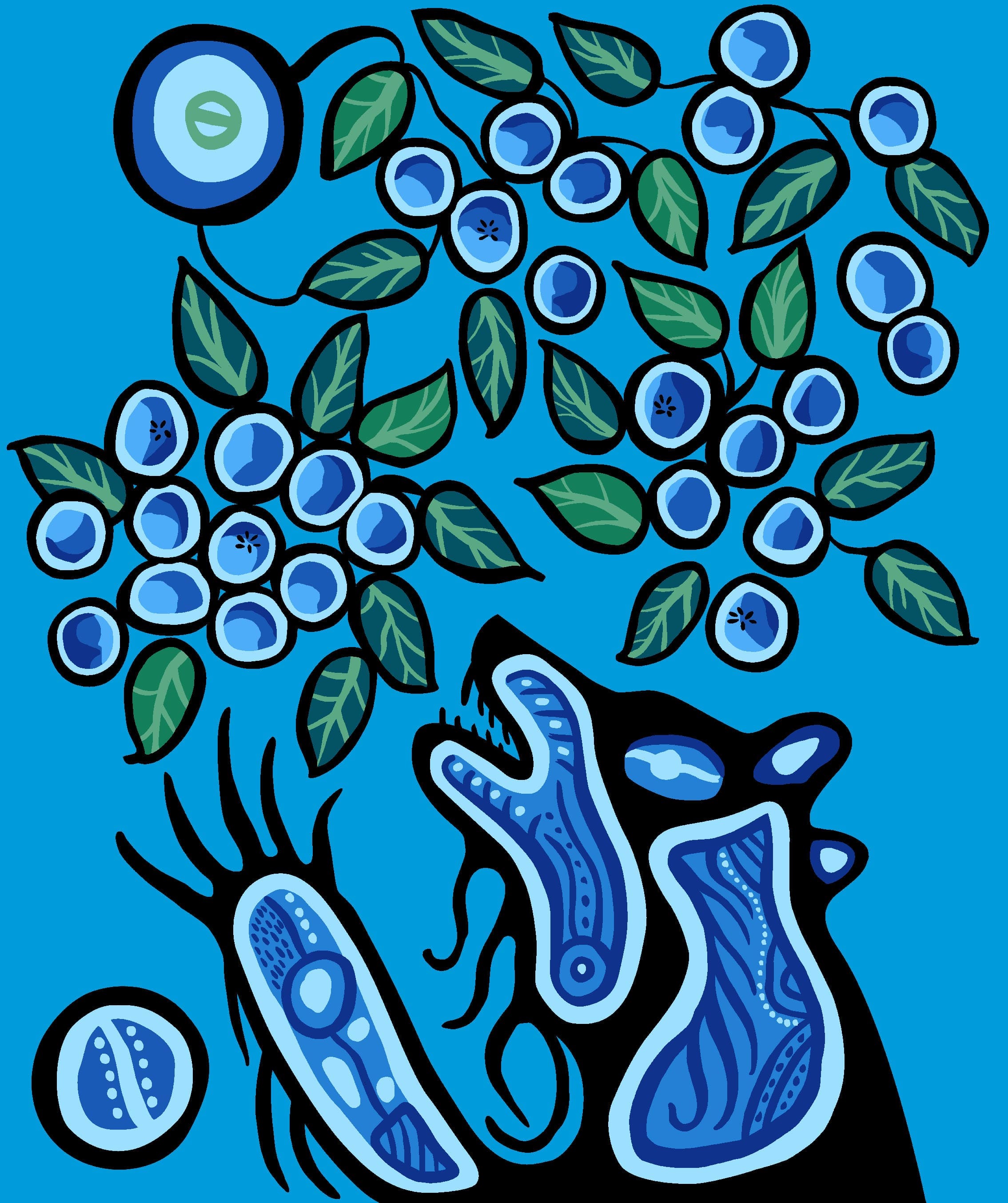 Blueberry_and_Bear_by_C.J._Houle CJH-0003P-Blue Indigenous fabrics by Itex Designs