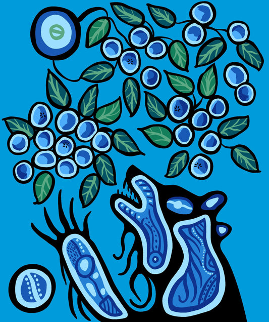 Blueberry_and_Bear_by_C.J._Houle CJH-0003P-Blue Indigenous fabrics by Itex Designs