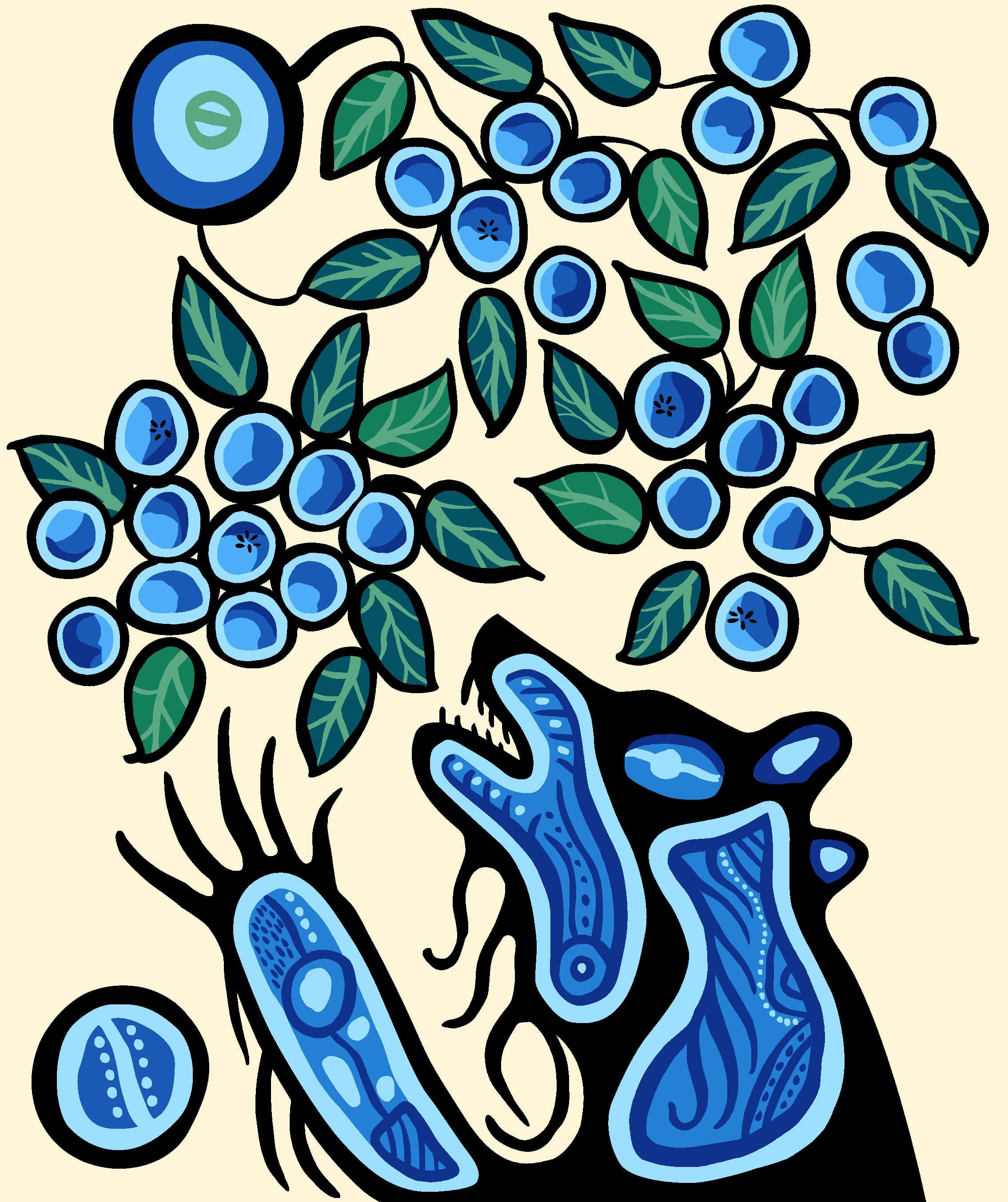 Blueberry_and_Bear_by_C.J._Houle CJH-0003P-Cream Indigenous fabrics by Itex Designs