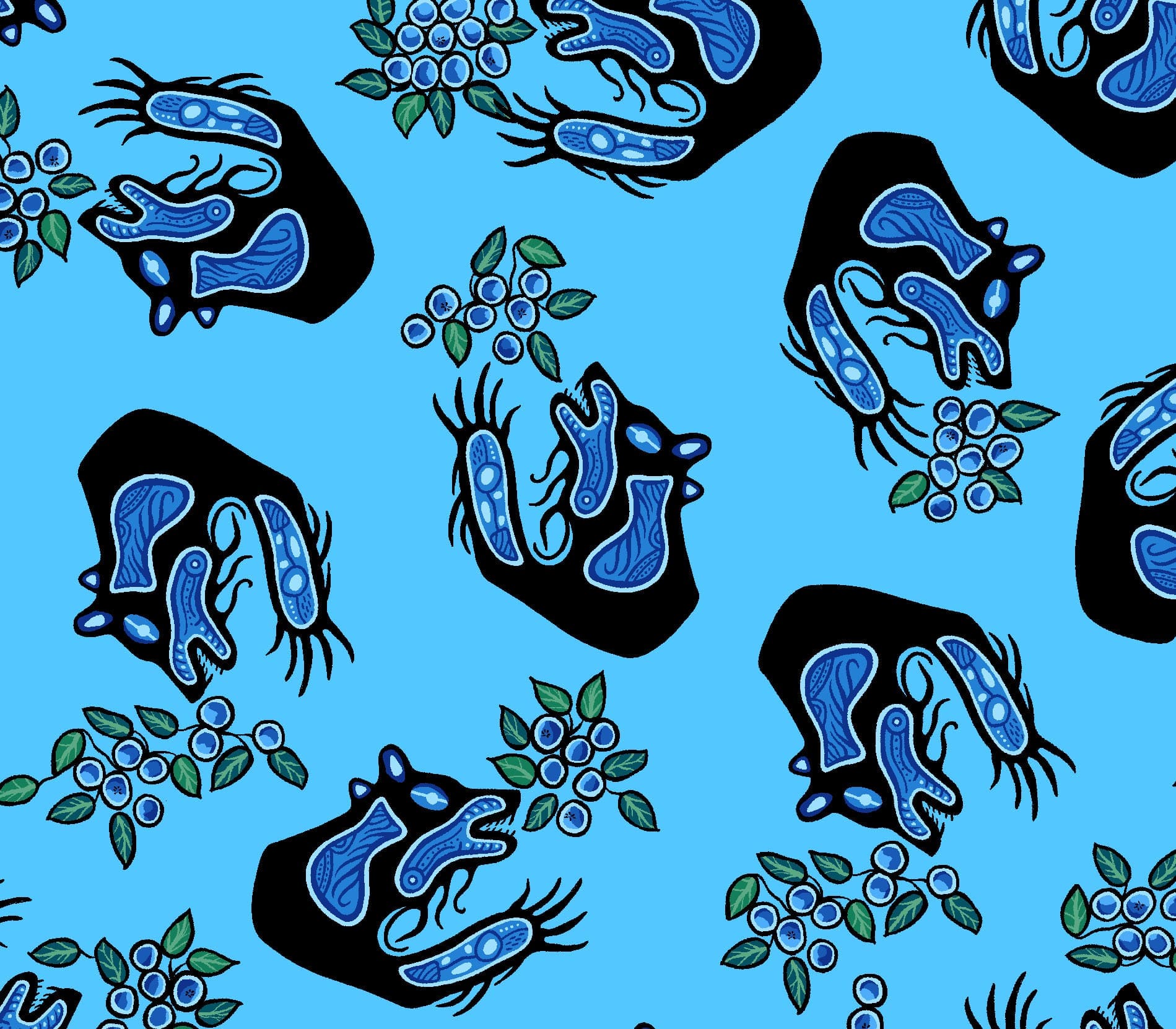 Blueberry_and_Bear_by_C.J._Houle CJH-0004-Blue Indigenous fabrics by Itex Designs