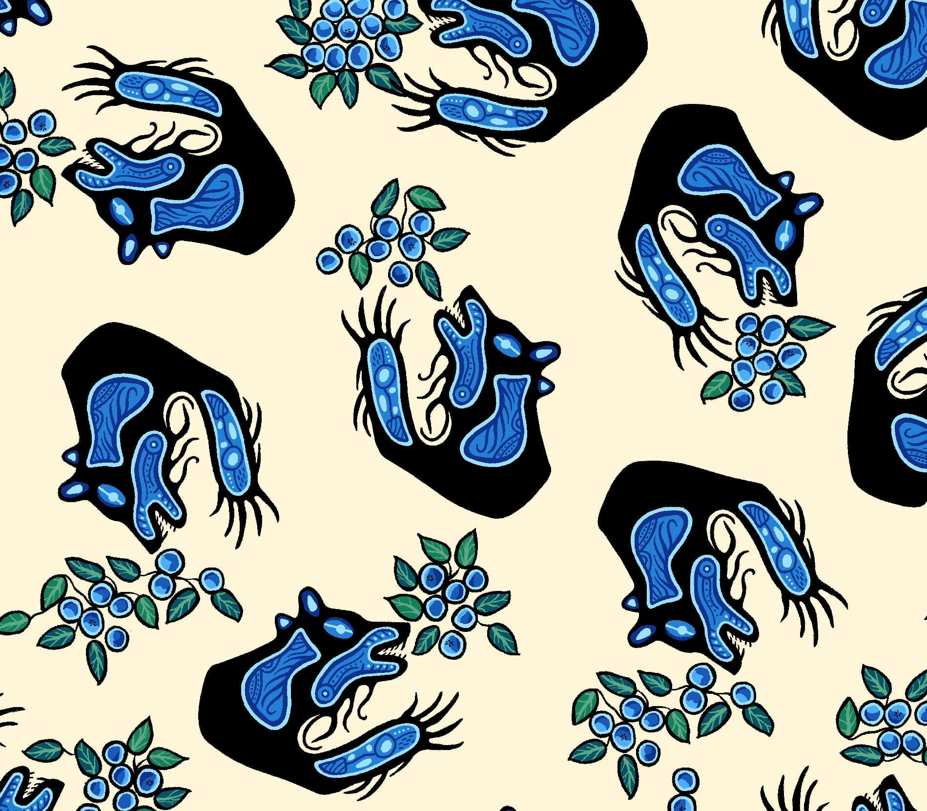 Blueberry_and_Bear_by_C.J._Houle CJH-0004-Cream Indigenous fabrics by Itex Designs