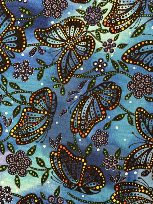 Butterflies_by_Betty_Albert BA-0003-Blue Indigenous fabrics by Itex Designs