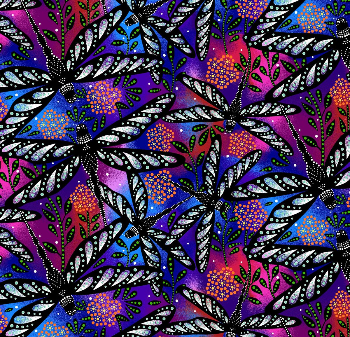 Dragonflies_by_Betty_Albert BA-0004-Multi Indigenous fabrics by Itex Designs