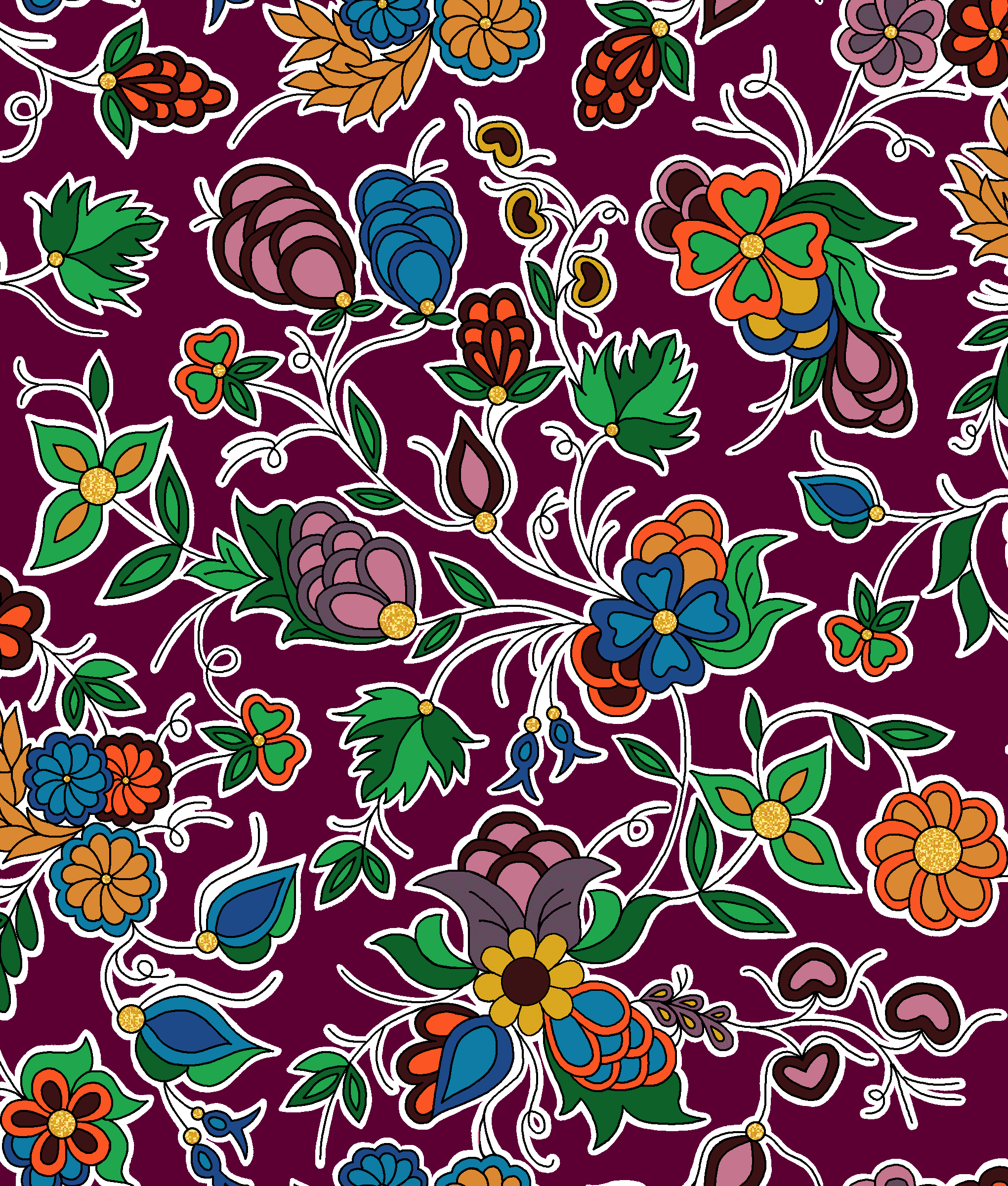Family_Blooms_by_Tamara_Malcolm TM-0003M-Burgundy Indigenous fabrics by Itex Designs