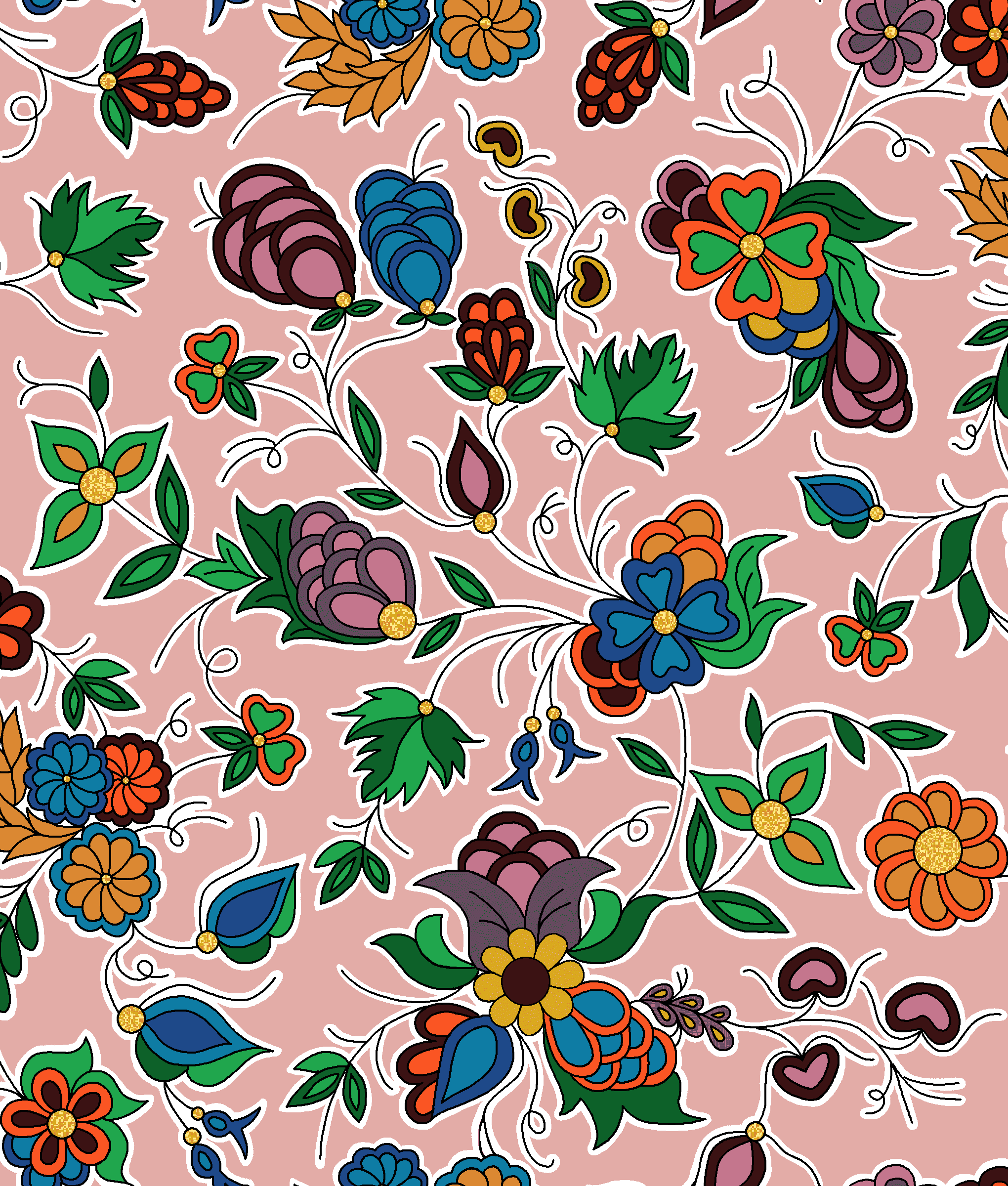 Family_Blooms_by_Tamara_Malcolm TM-0003M-Cheyenne Pink Indigenous fabrics by Itex Designs