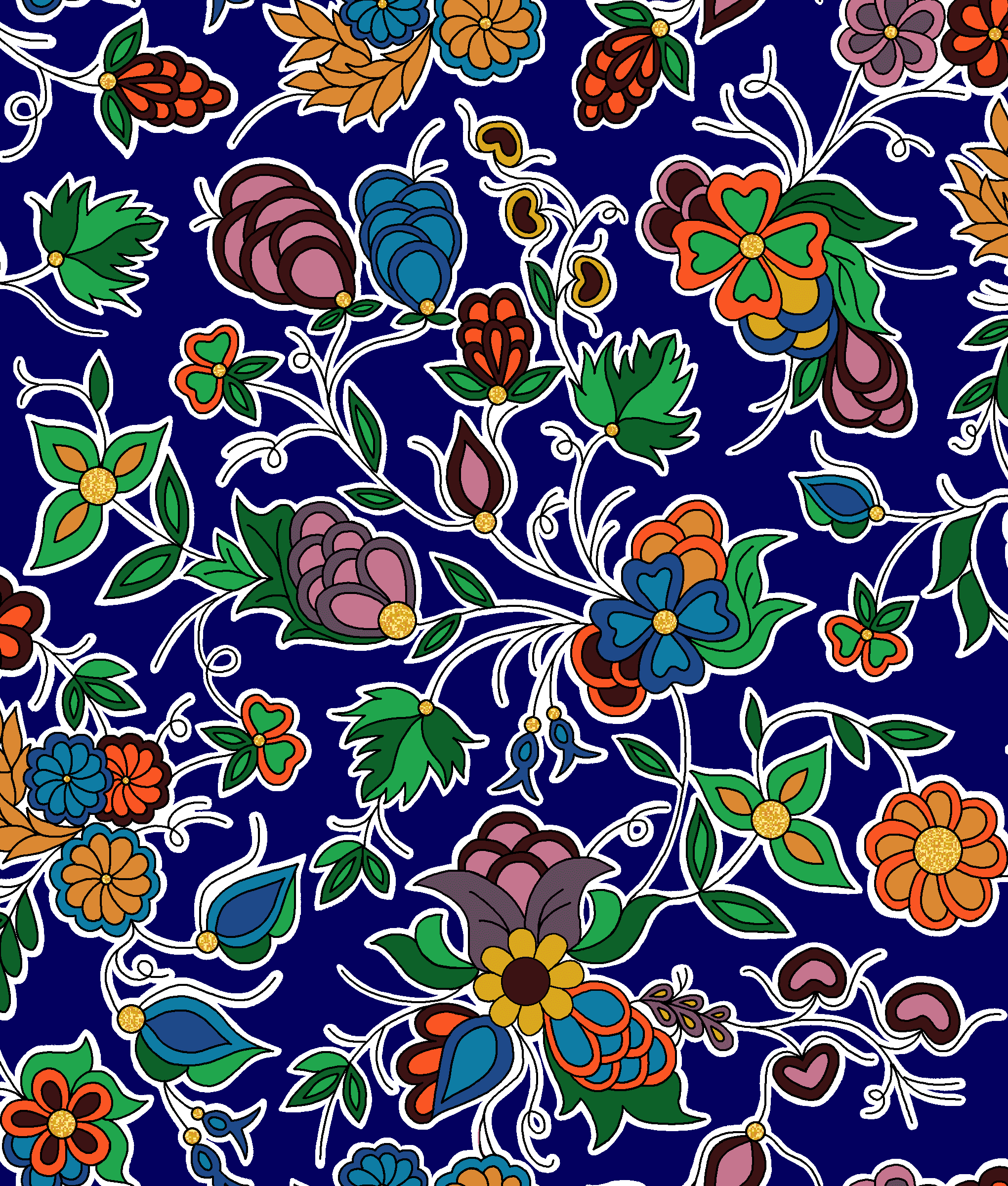Family_Blooms_by_Tamara_Malcolm TM-0003M-Navy Indigenous fabrics by Itex Designs