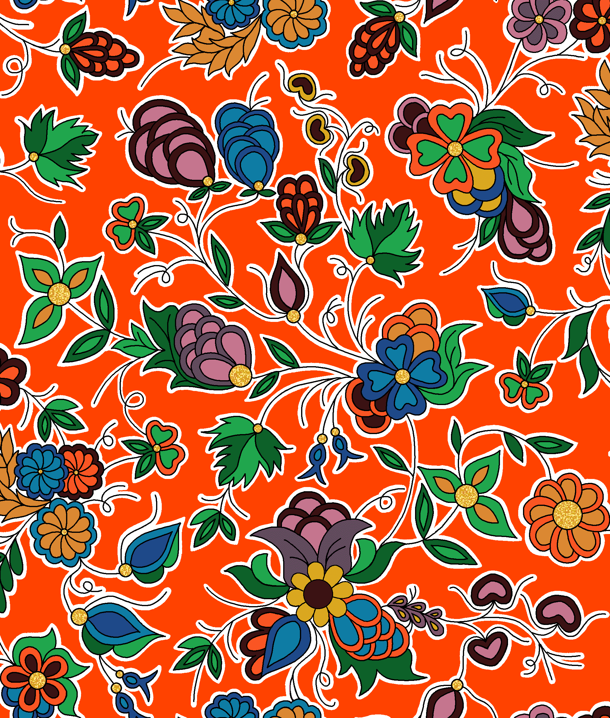 Family_Blooms_by_Tamara_Malcolm TM-0003M-Orange Indigenous fabrics by Itex Designs