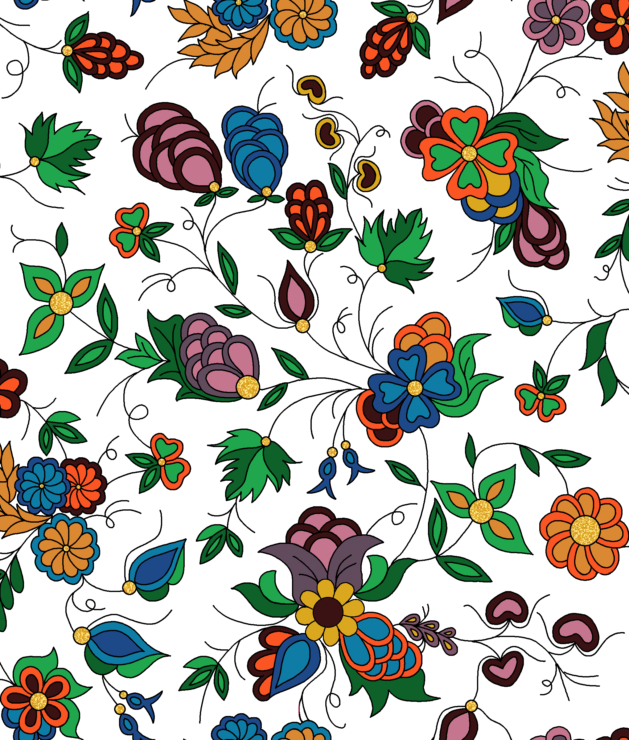 Family_Blooms_by_Tamara_Malcolm TM-0003M-White Indigenous fabrics by Itex Designs