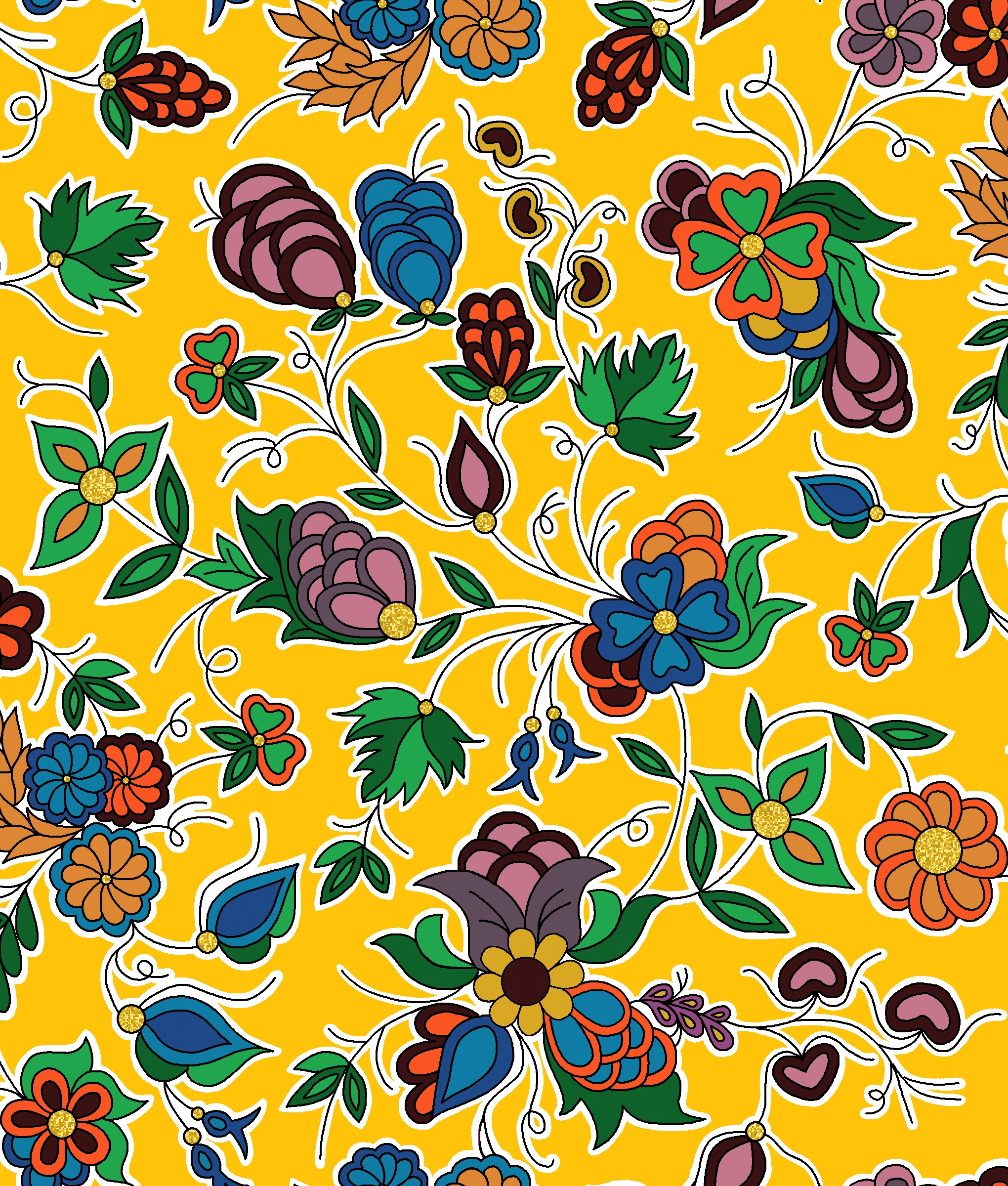 Family_Blooms_by_Tamara_Malcolm TM-0003M-Yellow Indigenous fabrics by Itex Designs
