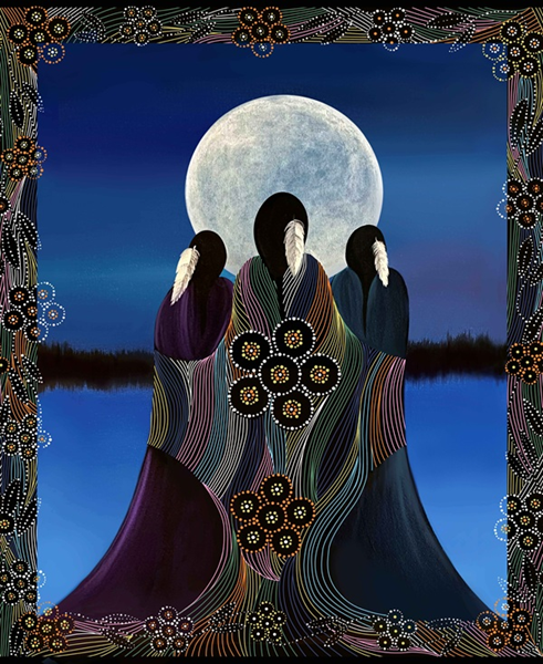 Full_Moon_Rising_by_Betty_Albert BA-0001M-Panel Indigenous fabrics by Itex Designs
