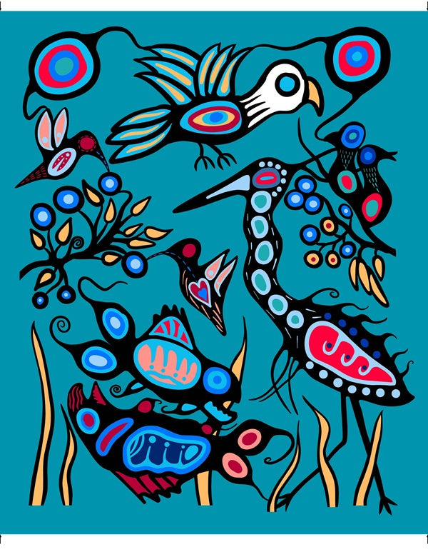 Grand_River_Harmony_by_C.J._Houle CJH-0001P-Teal Indigenous fabrics by Itex Designs
