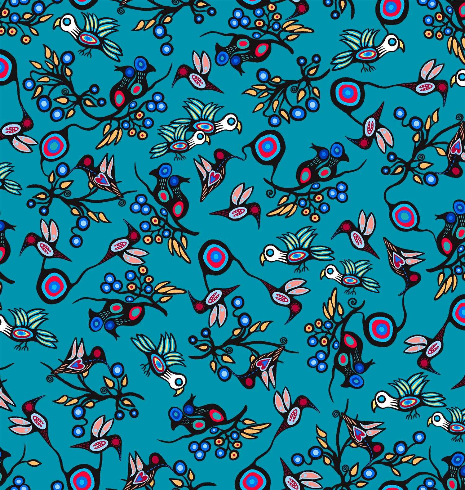 Grand_River_Harmony_by_C.J._Houle CJH-0002-Teal Indigenous fabrics by Itex Designs