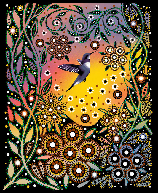 Hummingbirds_by_Betty_Albert BA-0005-Panel Indigenous fabrics by Itex Designs