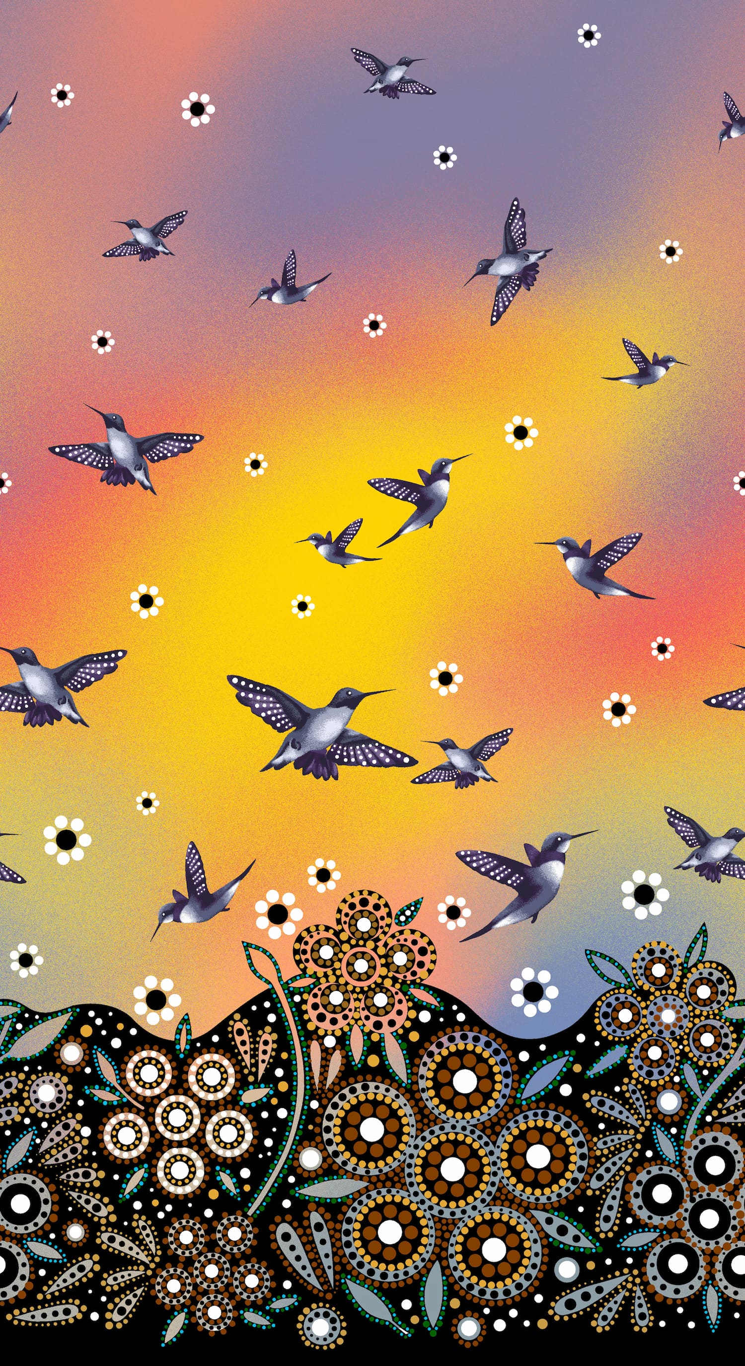 Hummingbirds_by_Betty_Albert BA-0006-Single Border Indigenous fabrics by Itex Designs