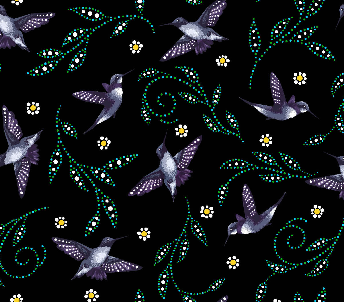Hummingbirds_by_Betty_Albert BA-0007-Black Indigenous fabrics by Itex Designs