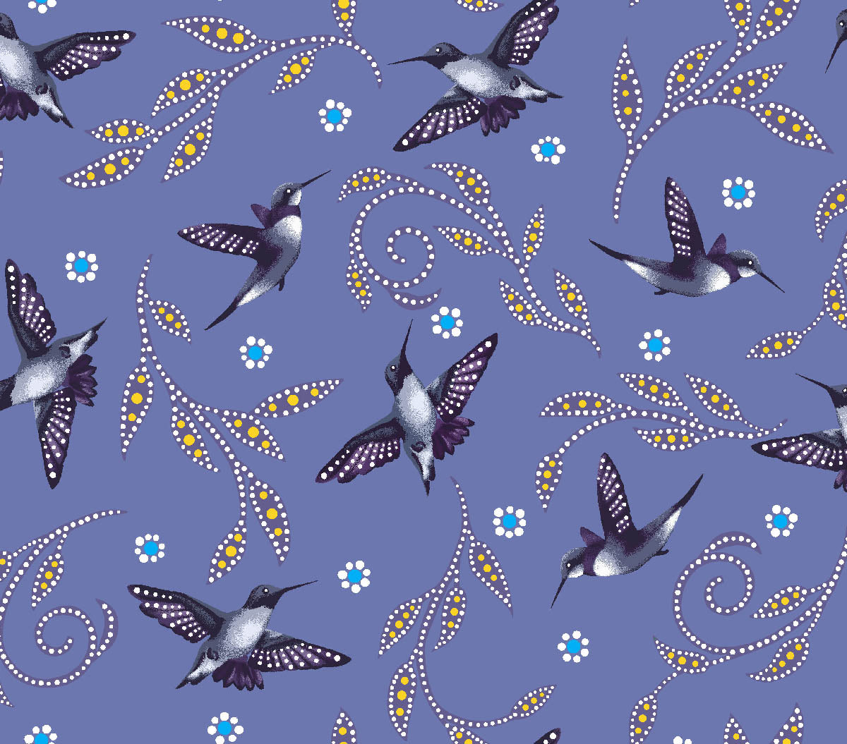 Hummingbirds_by_Betty_Albert BA-0007-Purple Indigenous fabrics by Itex Designs