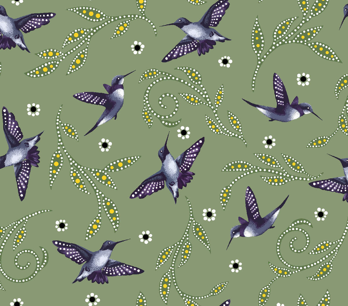 Hummingbirds_by_Betty_Albert BA-0007-Sage Indigenous fabrics by Itex Designs