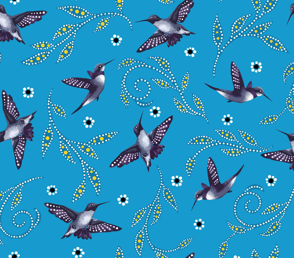 Hummingbirds_by_Betty_Albert BA-0007-Teal Indigenous fabrics by Itex Designs