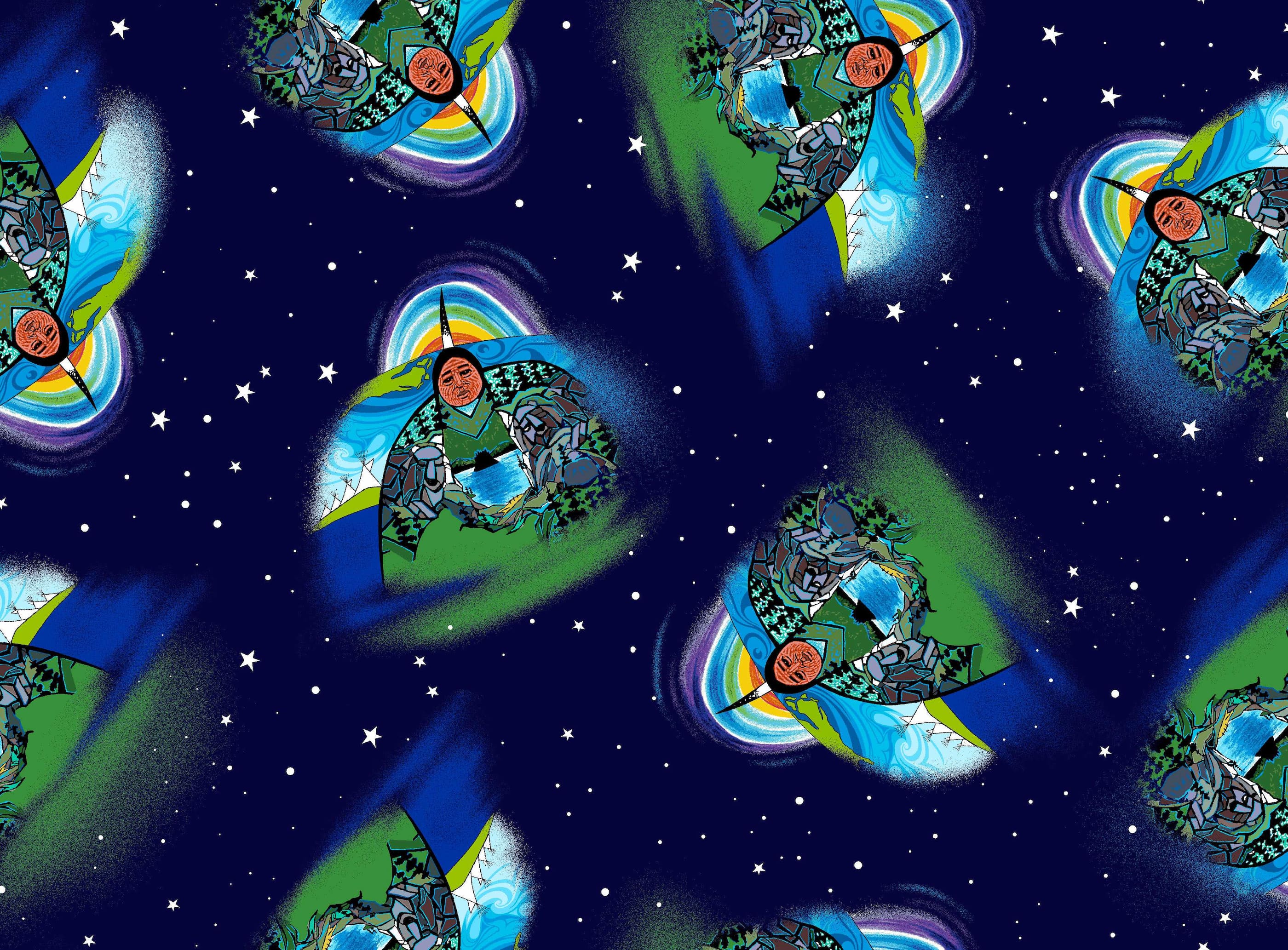 In_Celeb._of_Our_Mother_by_Kevin_Peeace KP-0007D-Navy Indigenous fabrics by Itex Designs
