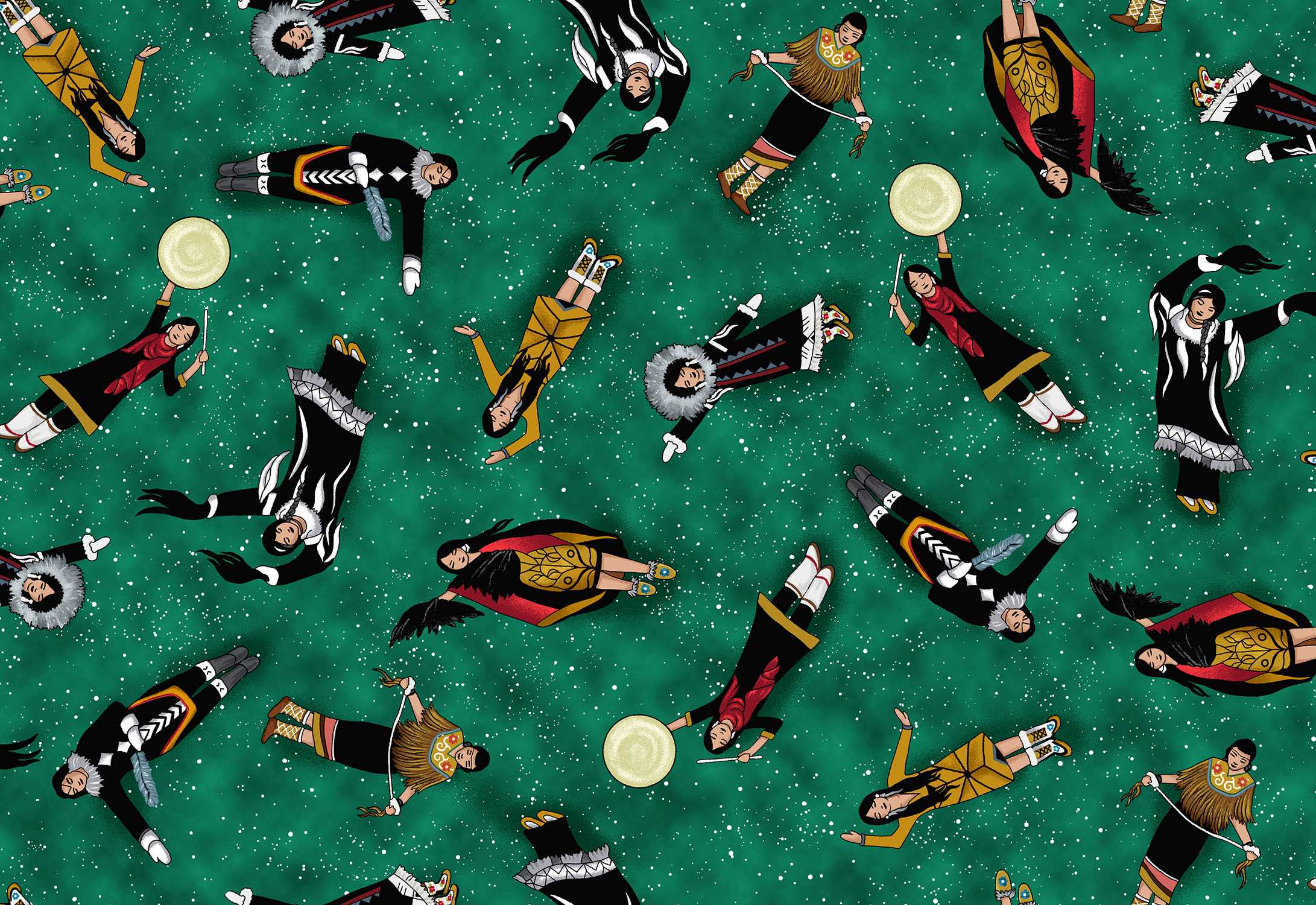 Inspired_Dancers_by_Linda_Wrigh LW-0003D-Green Indigenous fabrics by Itex Designs