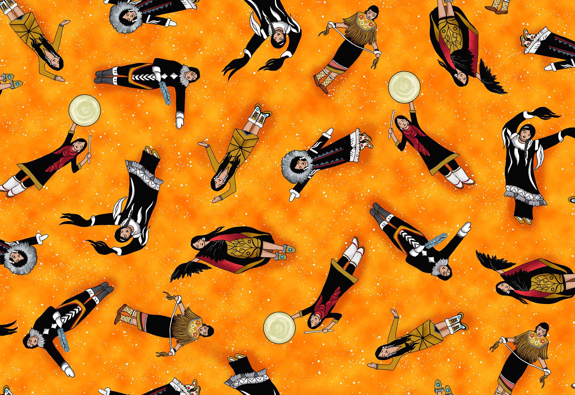 Inspired_Dancers_by_Linda_Wrigh LW-0003D-Orange Indigenous fabrics by Itex Designs