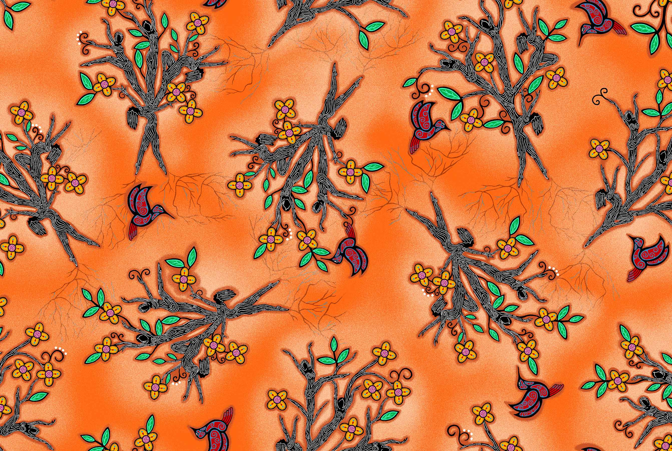 Keep_Us_Together_by__Loretta_Gould LG-0007M-Orange Indigenous fabrics by Itex Designs