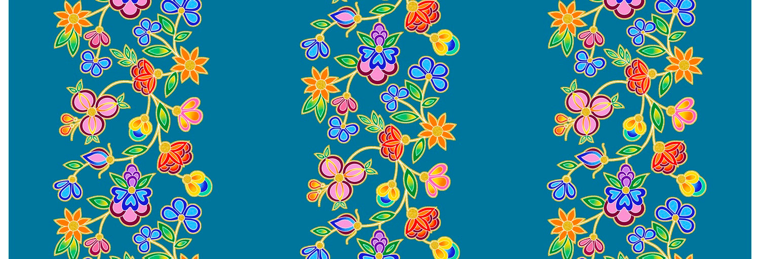 Koko_Blooms_by_Tamara_Malcolm TM-0004M-Turquoise Indigenous fabrics by Itex Designs