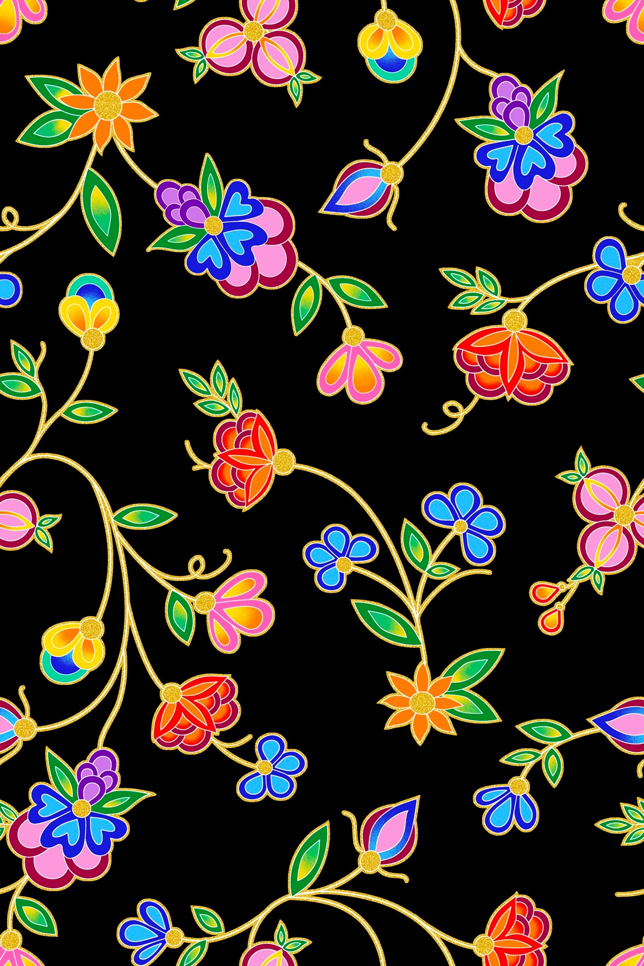 Koko_Blooms_by_Tamara_Malcolm TM-0005M-Black Indigenous fabrics by Itex Designs