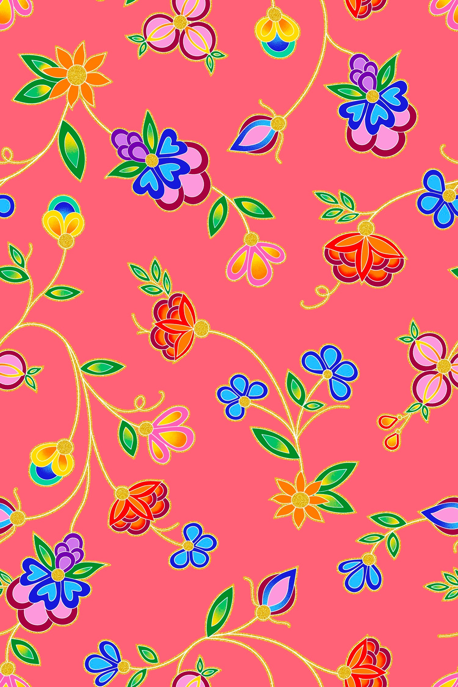 Koko_Blooms_by_Tamara_Malcolm TM-0005M-Salmon Indigenous fabrics by Itex Designs