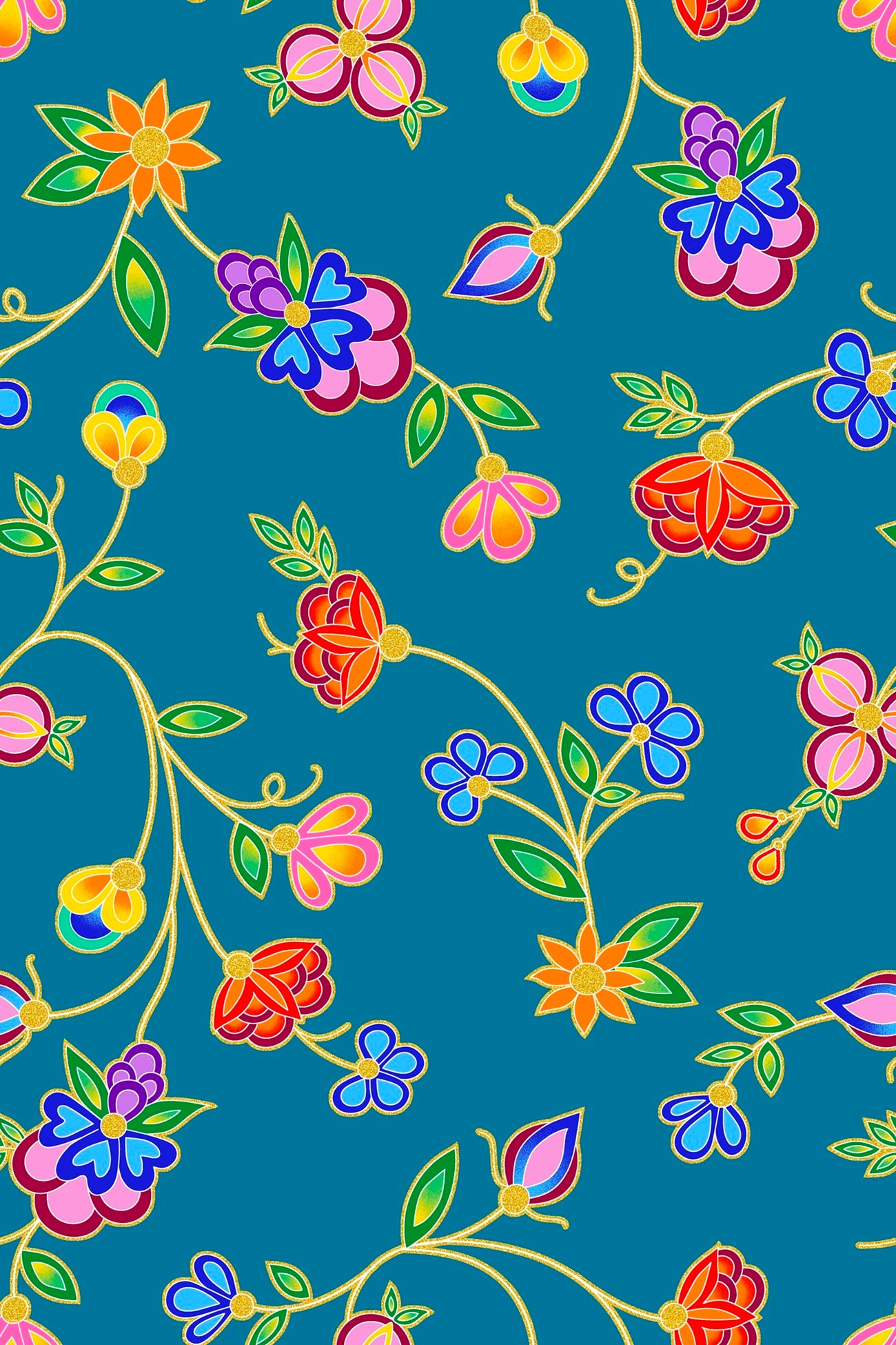 Koko_Blooms_by_Tamara_Malcolm TM-0005M-Turquoise Indigenous fabrics by Itex Designs