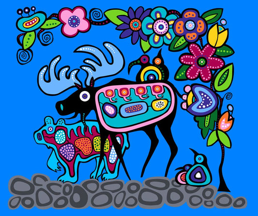 Moose_by_Donna_The_Strange DTS-0004P-Blue Indigenous fabrics by Itex Designs