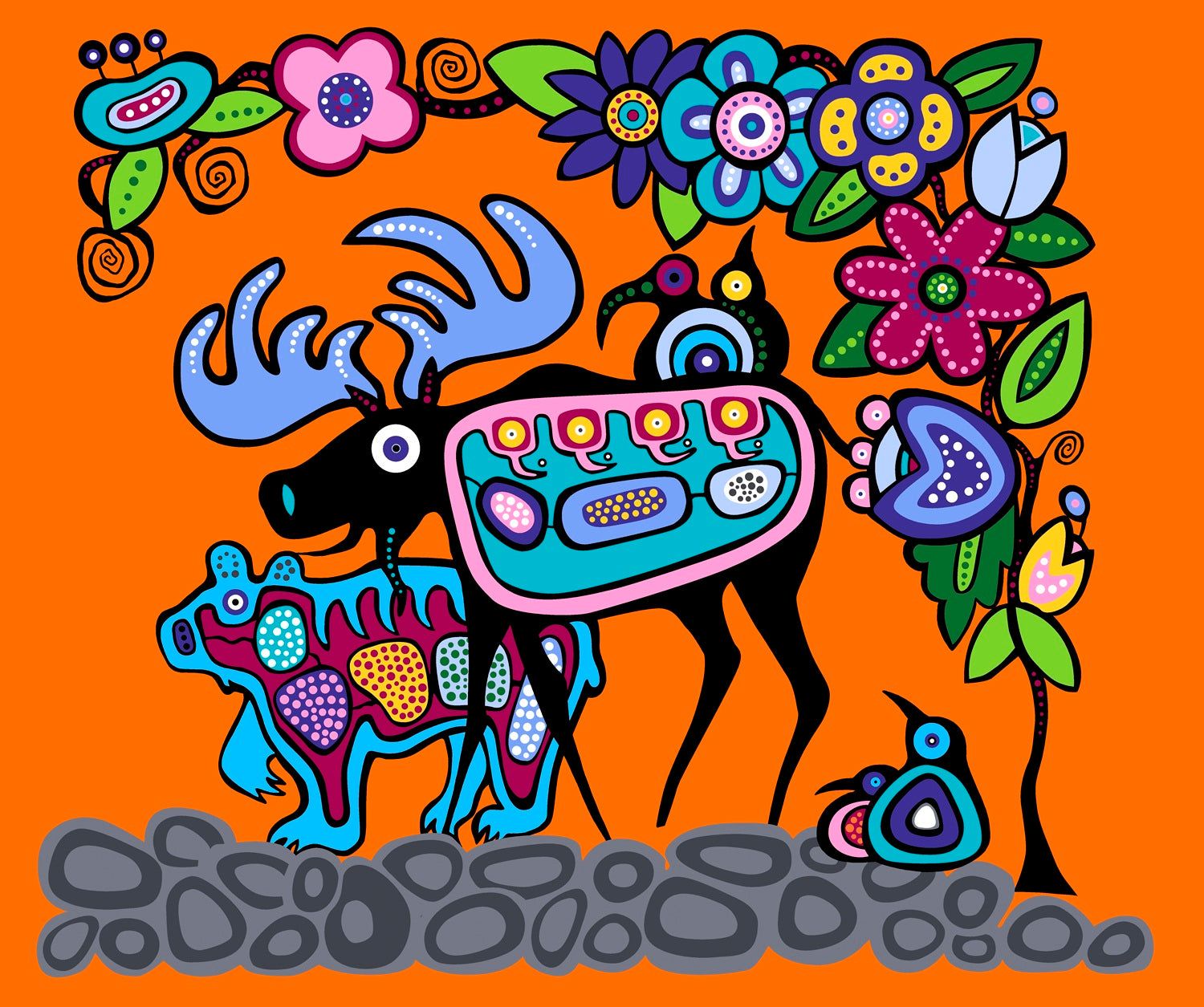 Moose_by_Donna_The_Strange DTS-0004P-Orange Indigenous fabrics by Itex Designs