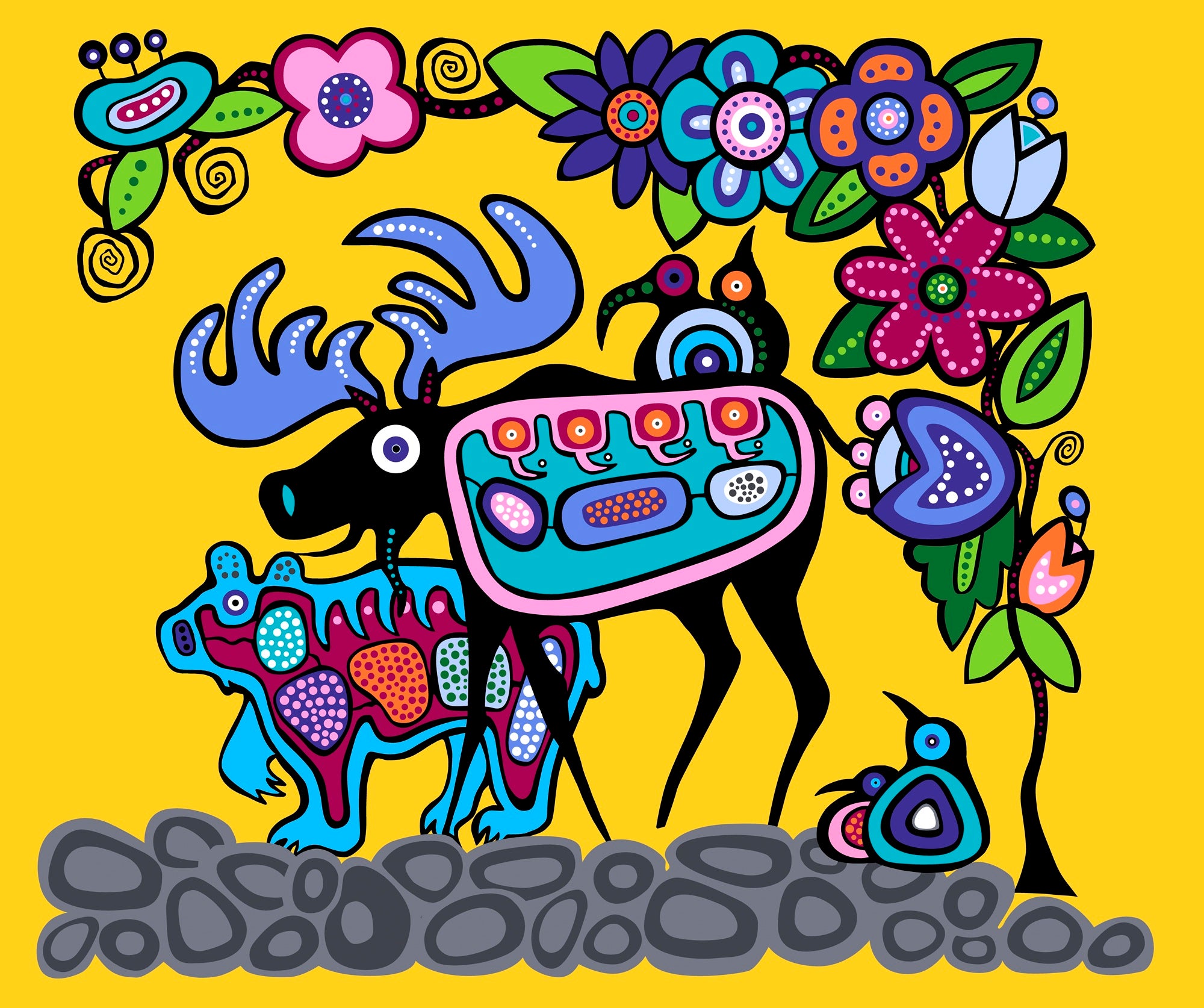 Moose_by_Donna_The_Strange DTS-0004P-Yellow Indigenous fabrics by Itex Designs