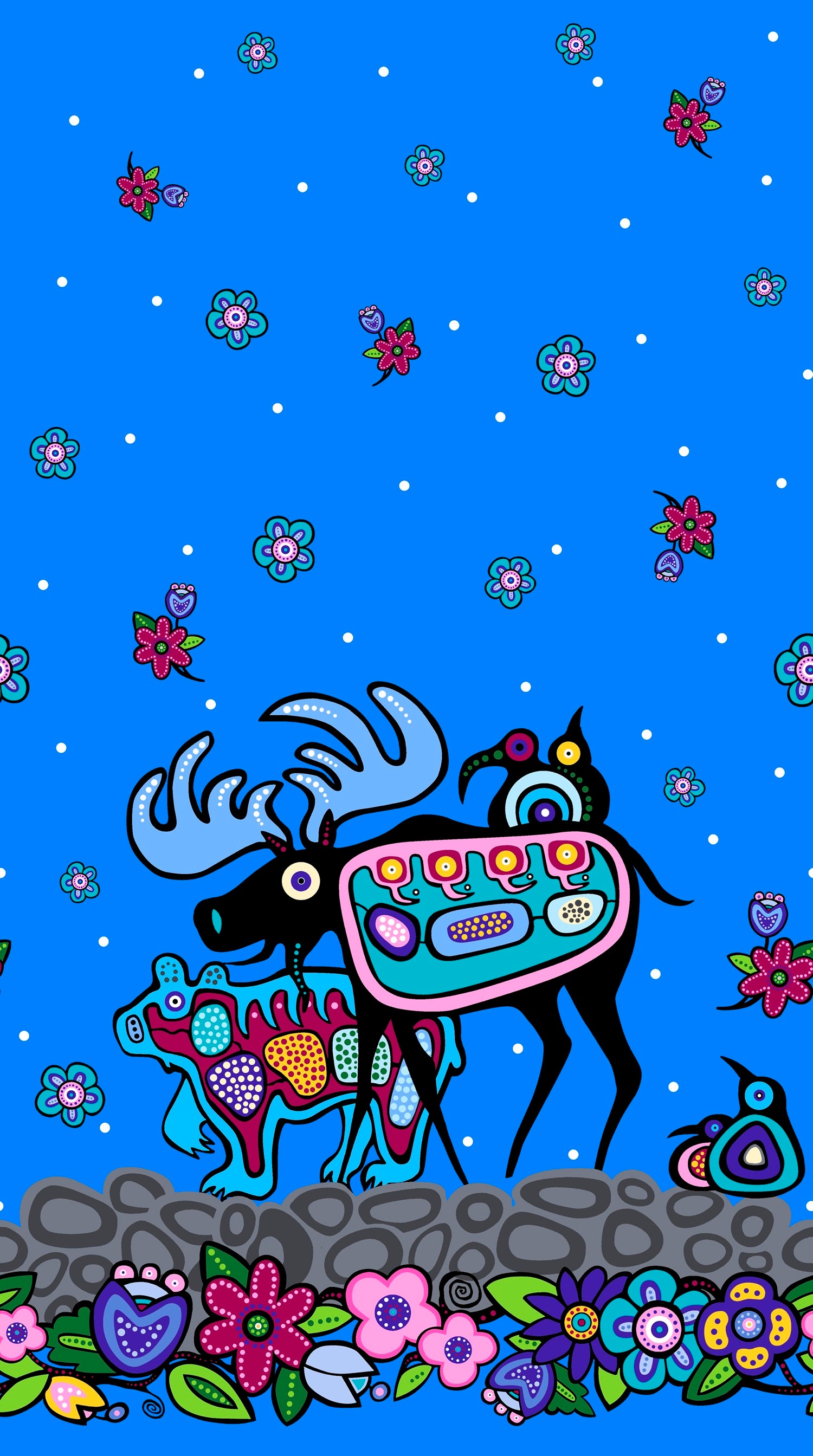 Moose_by_Donna_The_Strange DTS-0005-Blue Indigenous fabrics by Itex Designs