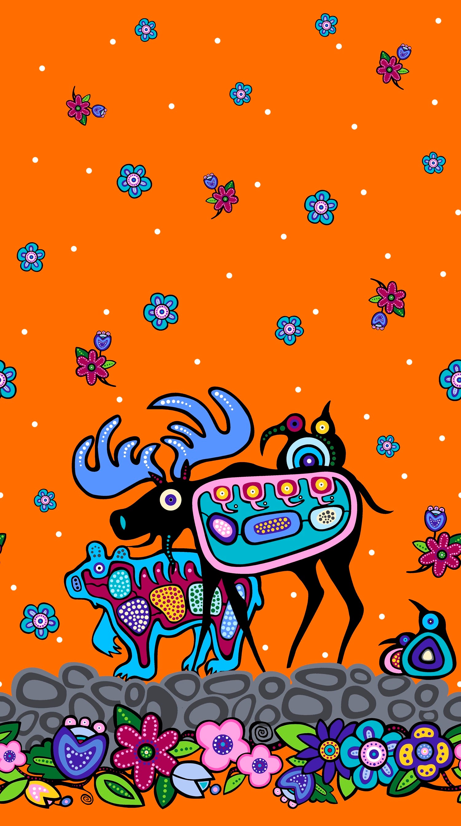 Moose_by_Donna_The_Strange DTS-0005-Orange Indigenous fabrics by Itex Designs